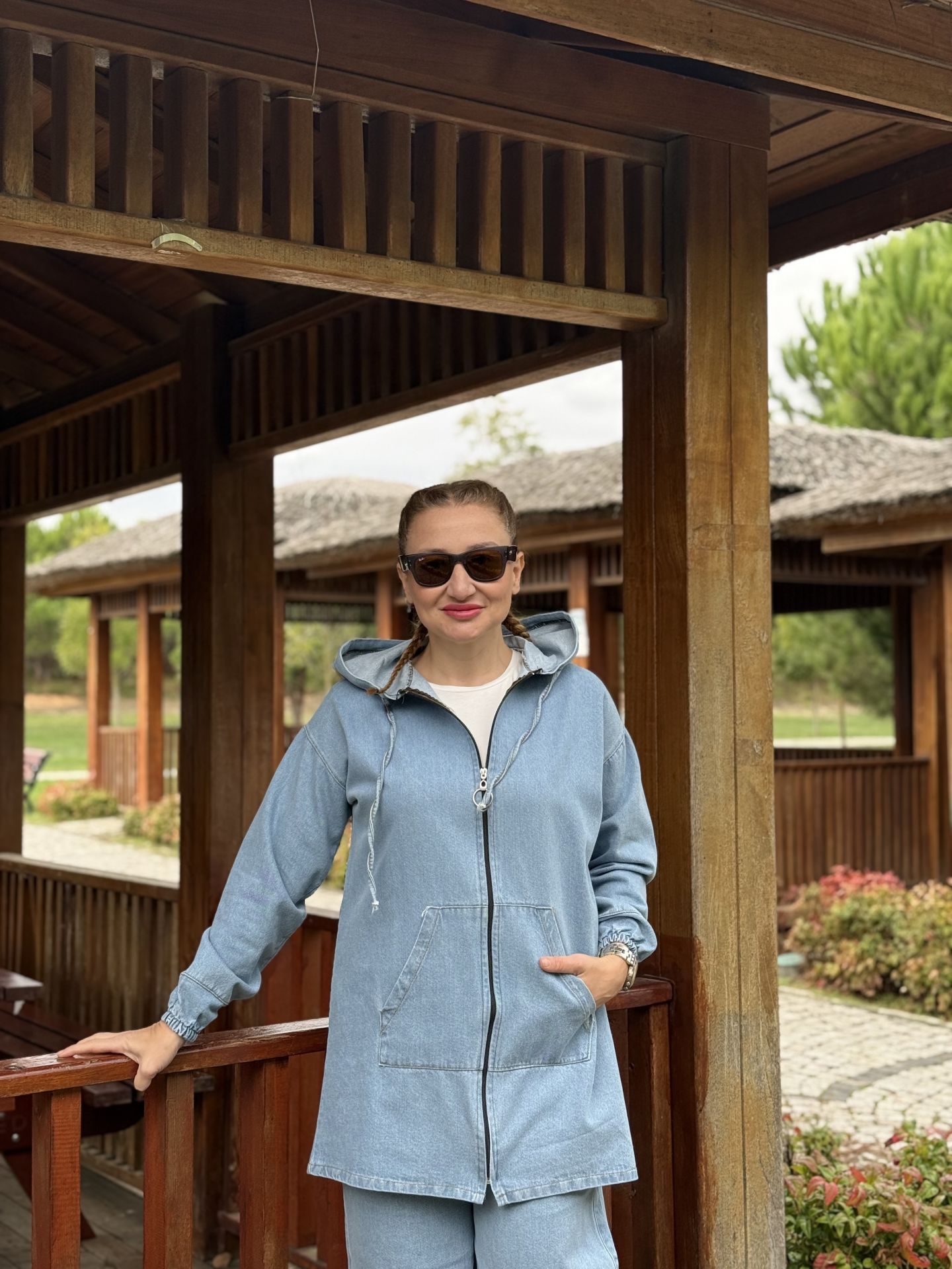 Tam fermuarlı kot takım Mavi