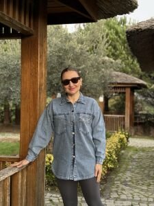 Tek cep taşlı Kot gömlek A.mavi