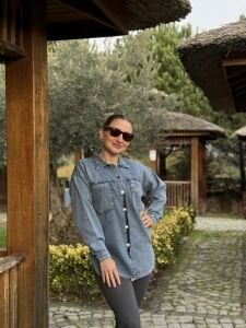 Tek cep taşlı Kot gömlek A.mavi