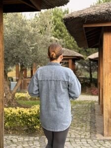 Tek cep taşlı Kot gömlek A.mavi