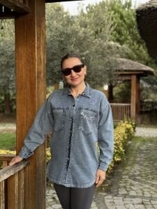 Tek cep taşlı Kot gömlek A.mavi