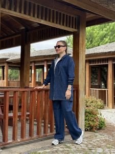 Tam fermuarlı kot takım Lacivert