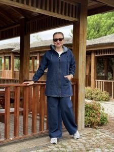 Tam fermuarlı kot takım Lacivert