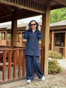 Tam fermuarlı kot takım Lacivert