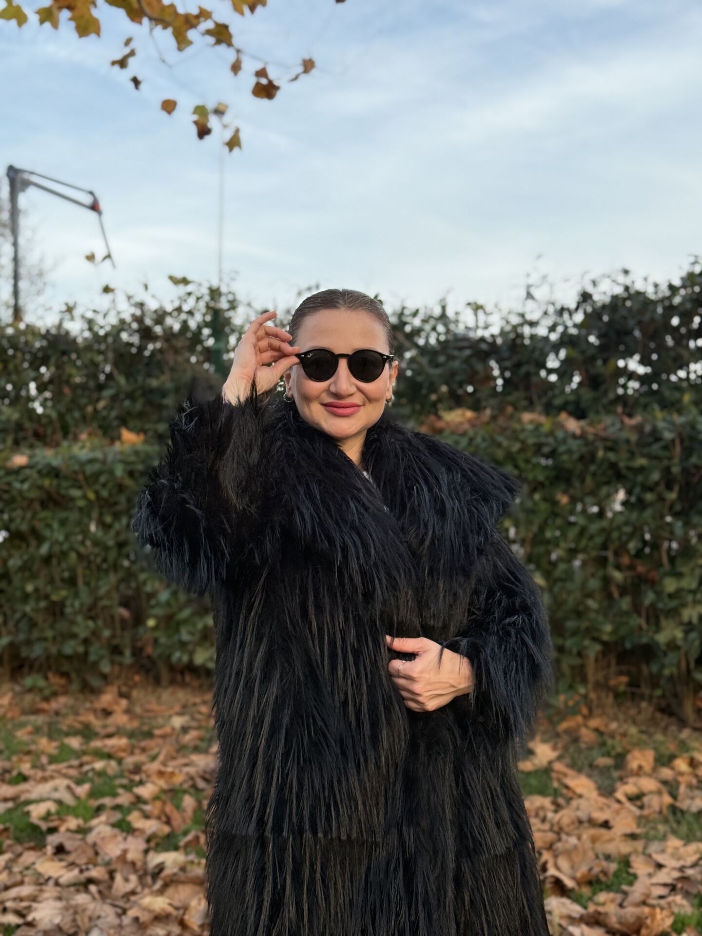 Premium astarlı uzun kürk Siyah