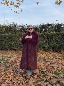 Premium astarlı uzun kürk bordo