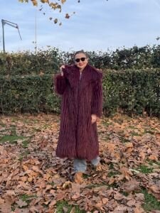 Premium astarlı uzun kürk bordo