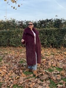 Premium astarlı uzun kürk bordo