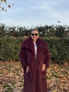 Premium astarlı uzun kürk bordo