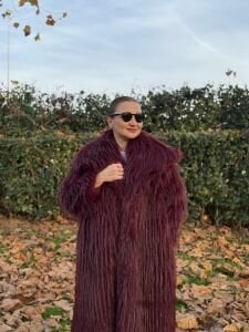 Premium astarlı uzun kürk bordo