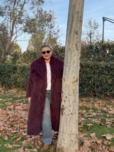 Premium astarlı uzun kürk bordo