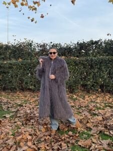 Premium astarlı uzun kürk antrasit