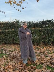 Premium astarlı uzun kürk antrasit