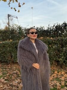 Premium astarlı uzun kürk antrasit