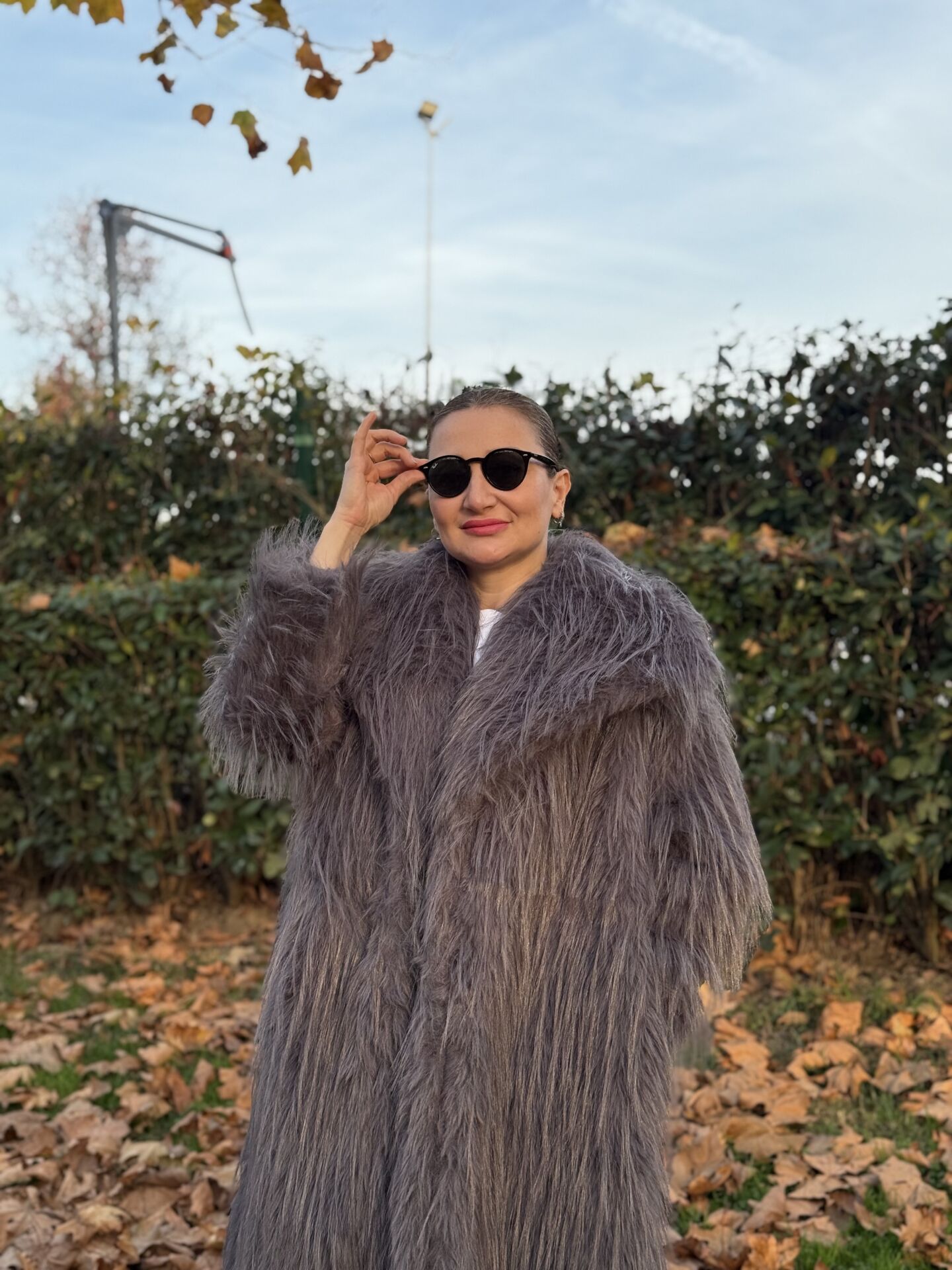 Premium astarlı uzun kürk antrasit