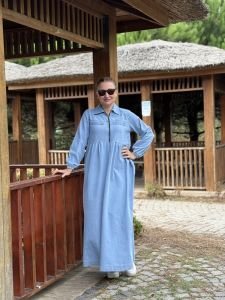 Liya fermuarlı kot elbise Mavi