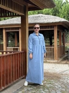 Liya fermuarlı kot elbise Mavi