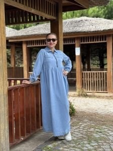 Liya fermuarlı kot elbise Mavi