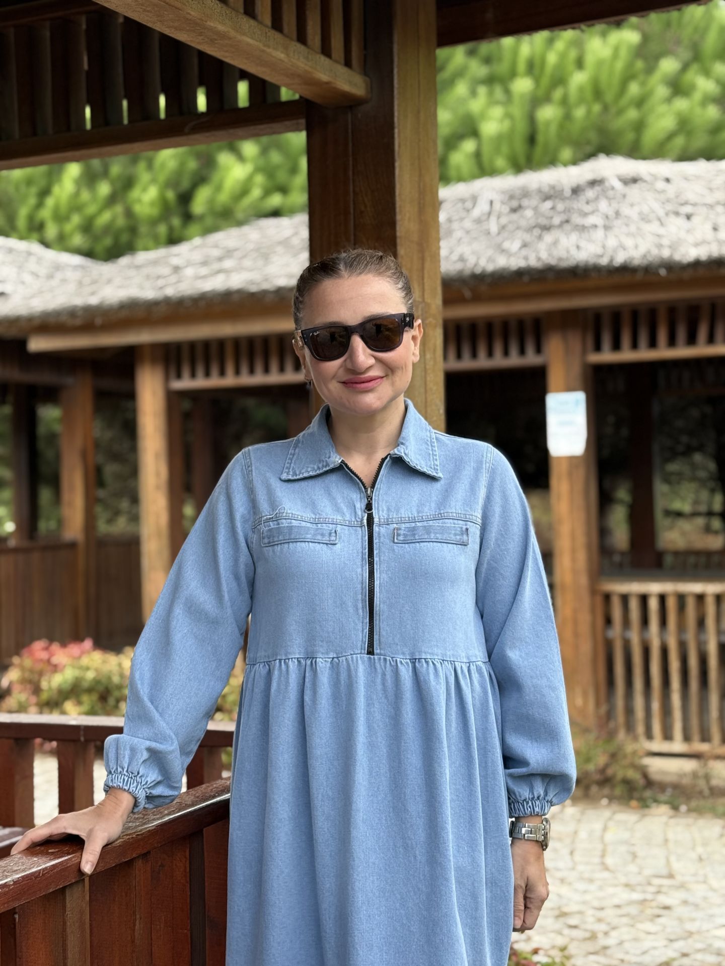 Liya fermuarlı kot elbise Mavi