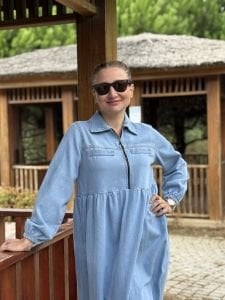 Liya fermuarlı kot elbise Mavi