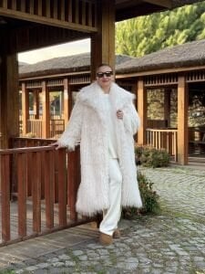 Premium astarlı uzun kürk Beyaz