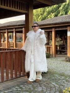 Premium astarlı uzun kürk Beyaz