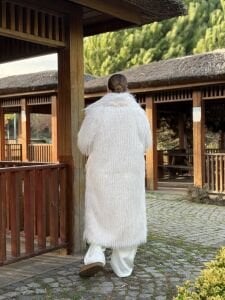 Premium astarlı uzun kürk Beyaz