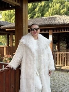 Premium astarlı uzun kürk Beyaz