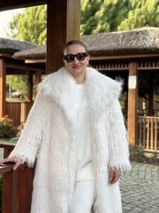 Premium astarlı uzun kürk Beyaz