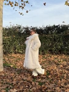 Premium astarlı uzun kürk Beyaz