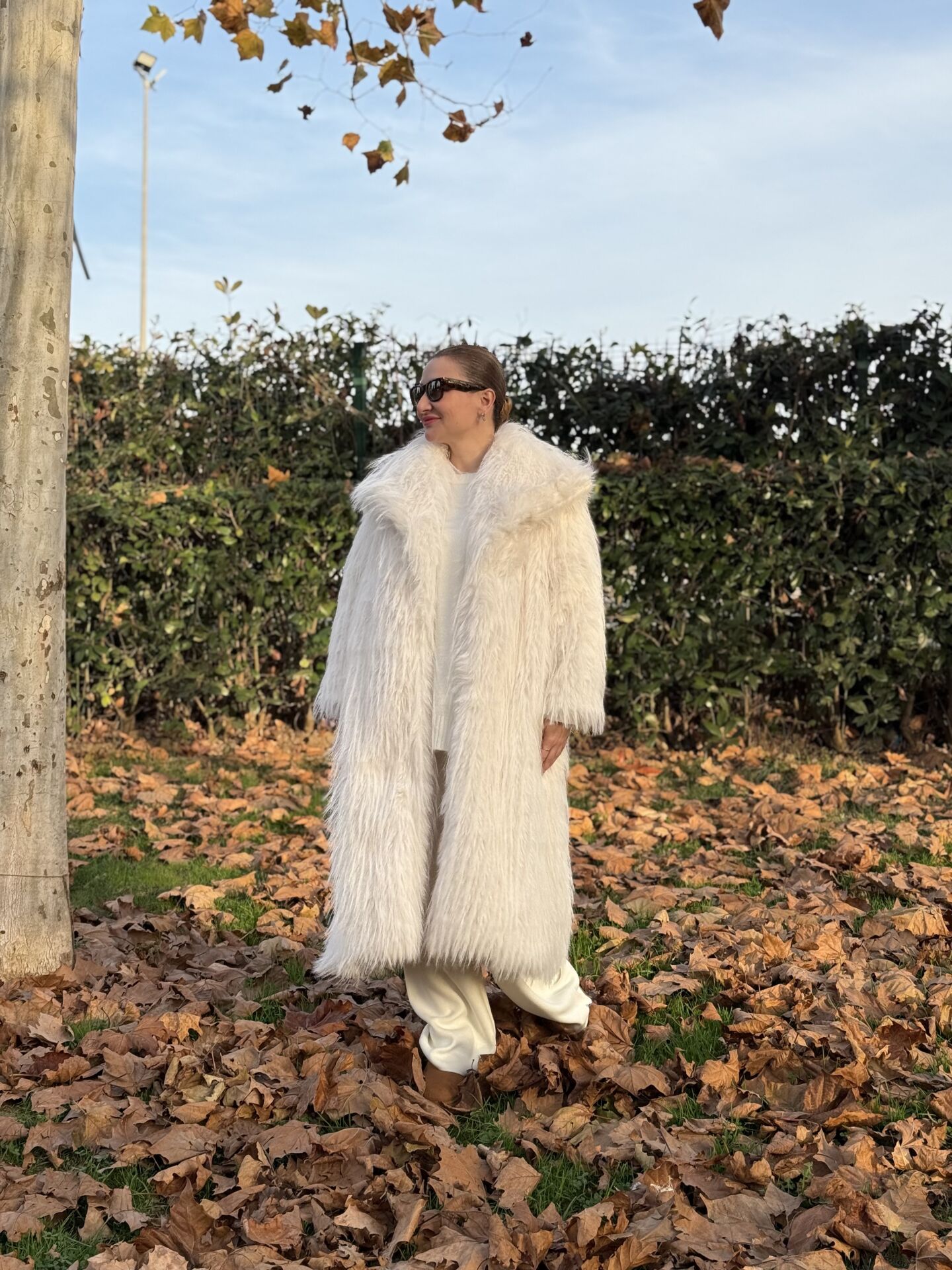 Premium astarlı uzun kürk Beyaz