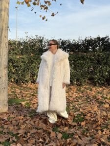 Premium astarlı uzun kürk Beyaz