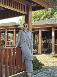 Pamuk-Keten oversize Takım Gri