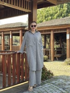 Pamuk-Keten oversize Takım Gri