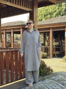 Pamuk-Keten oversize Takım Gri