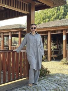 Pamuk-Keten oversize Takım Gri