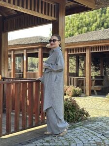 Pamuk-Keten oversize Takım Gri