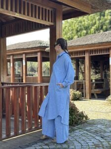 Pamuk-Keten oversize Takım MAVİ