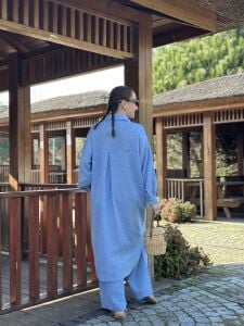 Pamuk-Keten oversize Takım MAVİ