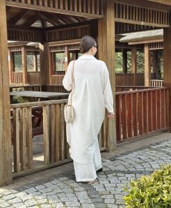 Pamuk-Keten oversize Takım Beyaz