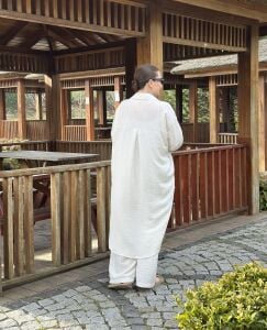 Pamuk-Keten oversize Takım Beyaz