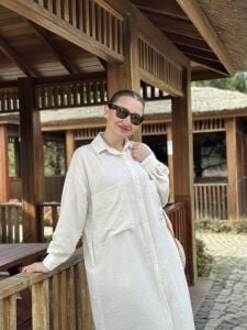 Pamuk-Keten oversize Takım Beyaz