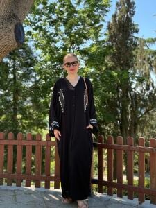 2014 Düğmeli nakışlı elbise siyah