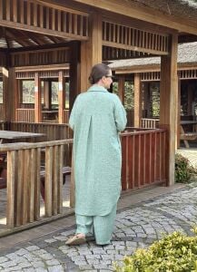 Pamuk-Keten oversize Takım Mint yeşil