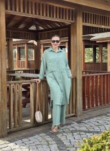 Pamuk-Keten oversize Takım Mint yeşil