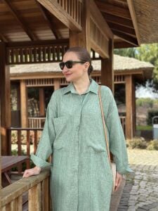 Pamuk-Keten oversize Takım Mint yeşil