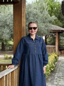 Liya fermuarlı kot elbise lacivert