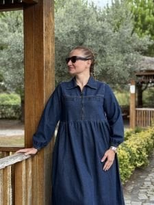 Liya fermuarlı kot elbise lacivert