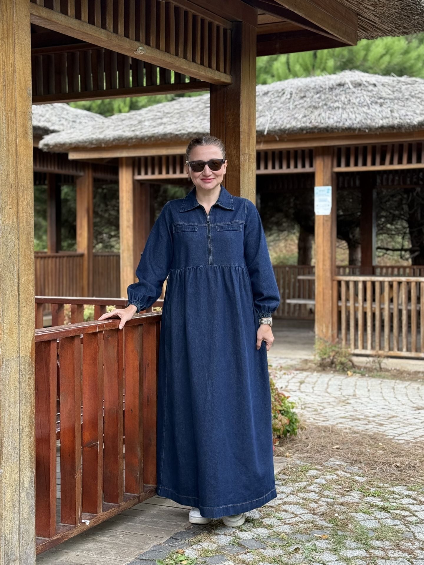 Liya fermuarlı kot elbise lacivert