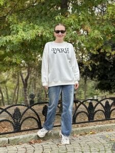 Düğme detaylı Paris sweatshirt